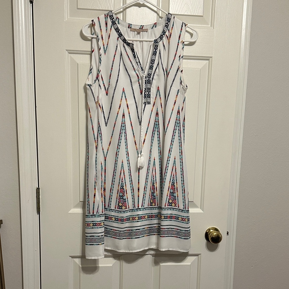 Boho White and Multicolor Sleeveless Dress